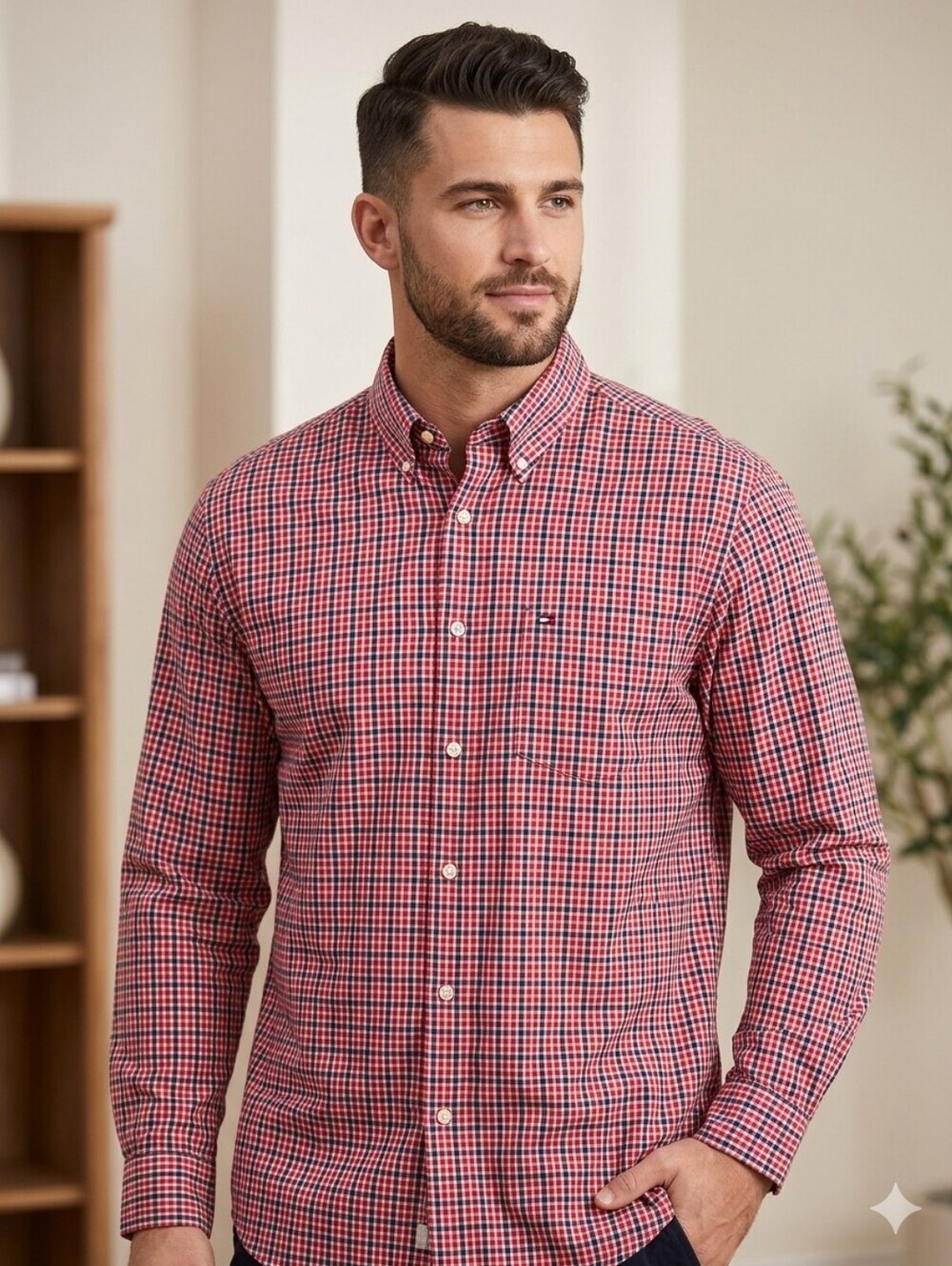 Tommy Hilfiger Red and Blue Check Button-Down Shirt
